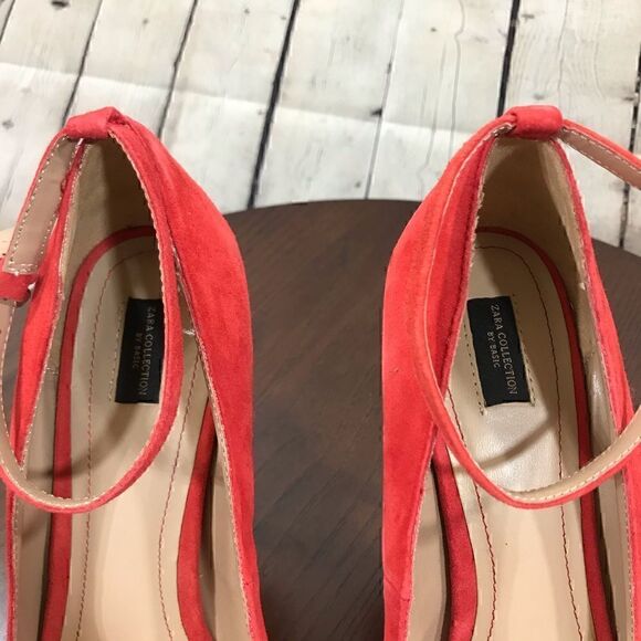 10 ZARA Red Suede Peep platform peep toe high heel  GUC - Picture 4 of 8